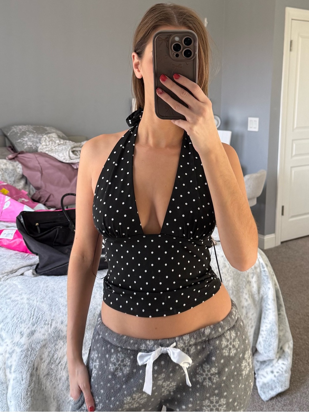 Edikted Black Polka Dot Halter Camisole